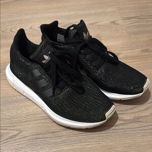 Adidas NMD Black Sneakers with Shimmer Gold Accents